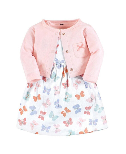 Toddler Girls Cotton Dress and Cardigan Set, Pastel Butterfly