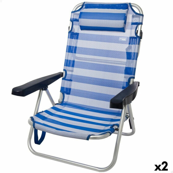Садовый стул Aktive Пляжный Складной с Подушкой Бело-Синий 48 x 84 x 46 см (2 шт)