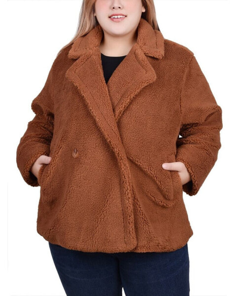 Plus Size Long Sleeve Double Breasted Sherpa Jacket