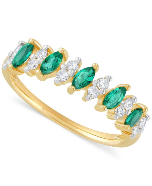 Lab-Grown Emerald (3/8 ct. t.w.) & Lab-Grown White Sapphire (1/3 ct. t.w.) Marquise Ring in 14k Gold-Plated Sterling Silver (Also in Lab-Grown Ruby & Lab-Grown Sapphire)