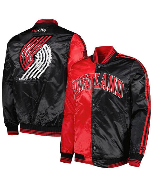 Men's Red, Black Portland Trail Blazers Fast Break Satin Full-Snap Jacket