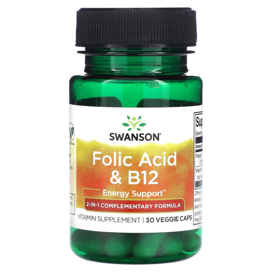 Swanson, Фолиевая кислота и витамин B12, 30 растительных капсул