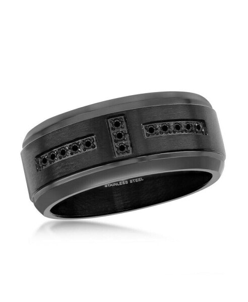 Stainless Steel Black CZ Band Ring - Black Plated