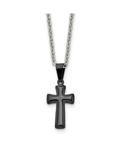 Chisel black IP-plated Small Pillow Cross Pendant Cable Chain Necklace