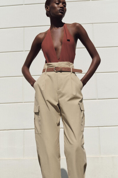 Belted paperbag cargo trousers