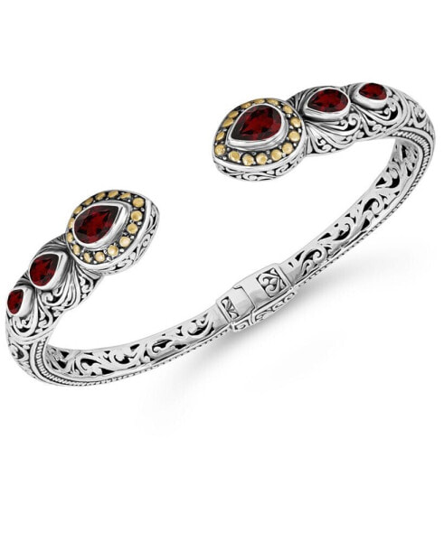 Garnet & Bali Ubud Cuff Bracelet in Sterling Silver and 18K Gold