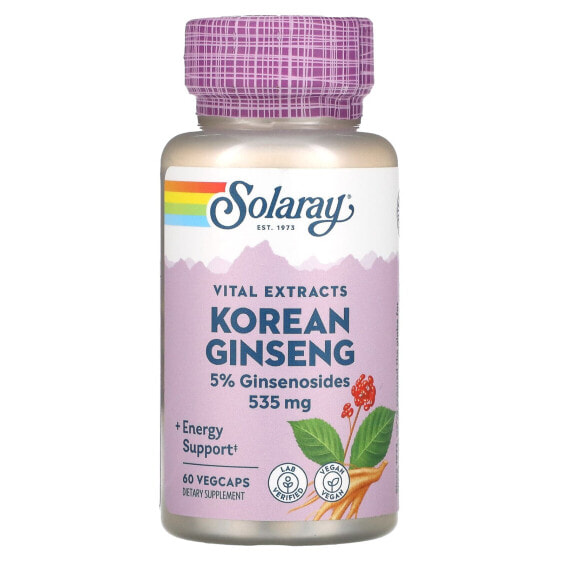 Витамины Женьшень SOLARAY Korean Ginseng Vital Extracts, 535 мг, 60 капсул вегетарианских