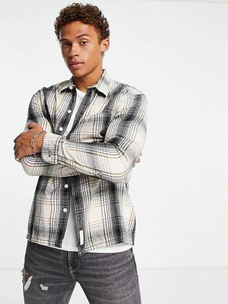 Hollister splice check lightweight flannel shirt in navy/cream