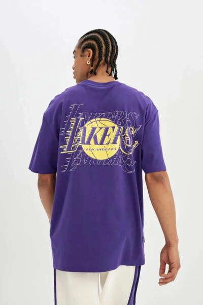 DeFactoFit NBA Los Angeles Lakers Boxy Fit Bisiklet Yaka Kısa Kollu Tişört