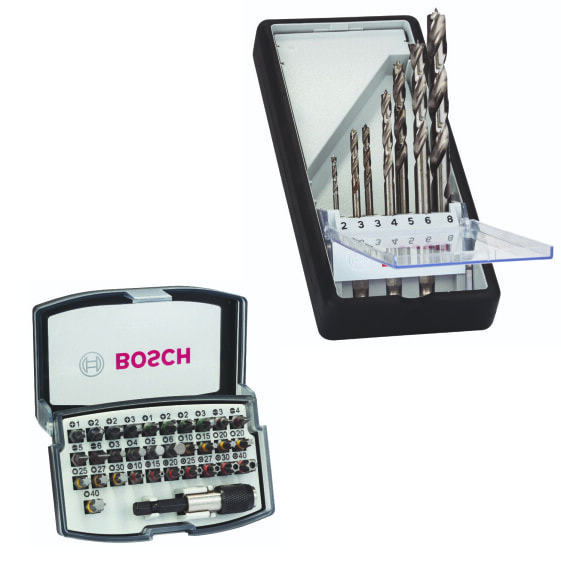 Bosch Schrauberbit-Set PRO 32-teilig Bit-Set 2607017319 & Bosch Holzspiralbohrer-Set Robust Line