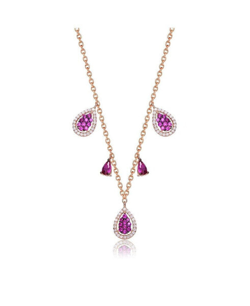 Sterling Silver with Rose Gold Plated Ruby Cubic Zirconia Charm Necklace