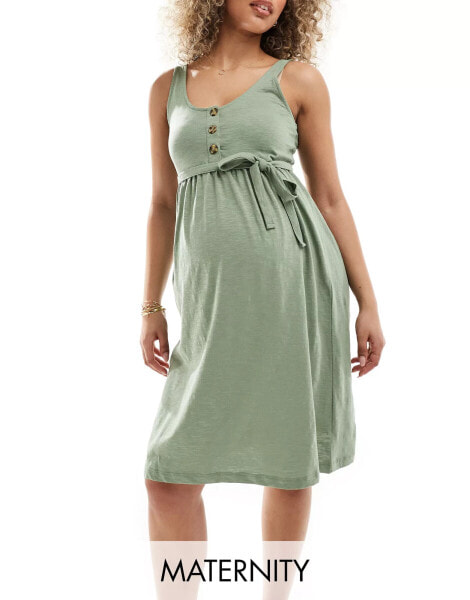 Mamalicious Maternity 2 function nursing button through mini sundress in sage green