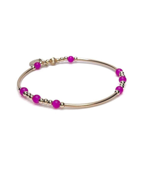 Non-Tarnishing Gold filled, 3mm Gold Ball , Gold Tube Stretch Bracelet & Colorful Pink Glass Beads