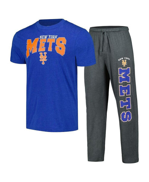 Men's Charcoal, Royal New York Mets Meter T-shirt and Pants Sleep Set