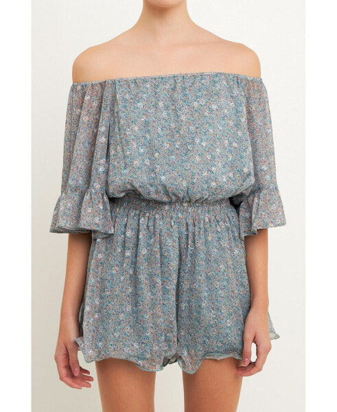 Women's Ditsy Floral Off the Shoulder Romper