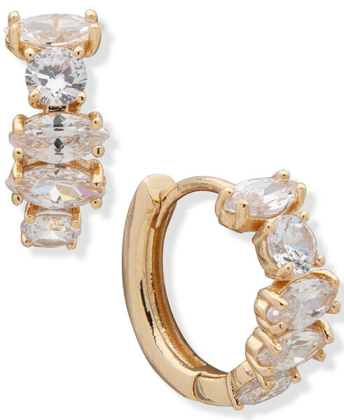 Gold-Tone Small Crystal Hoop Earrings, 0.5"
