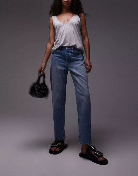 Topshop cropped mid rise Runway jeans in bleach