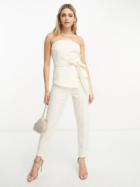 In The Style slim tailored trouser co-ord in cream