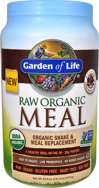 Garden of Life Raw Organic Meal  Безглютеновый растительный протеиновый комплекс с пробиотиками  1,017 г с шоколадным вкусом