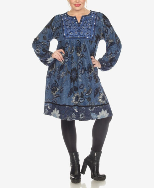 Plus Size Paisley Flower Embroidered Sweater Dress