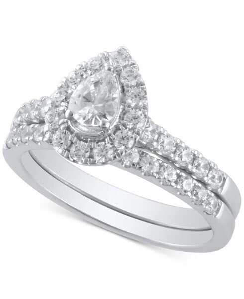 Diamond Pear-Cut Halo Bridal Set (1 ct. t.w.) in 14k White Gold