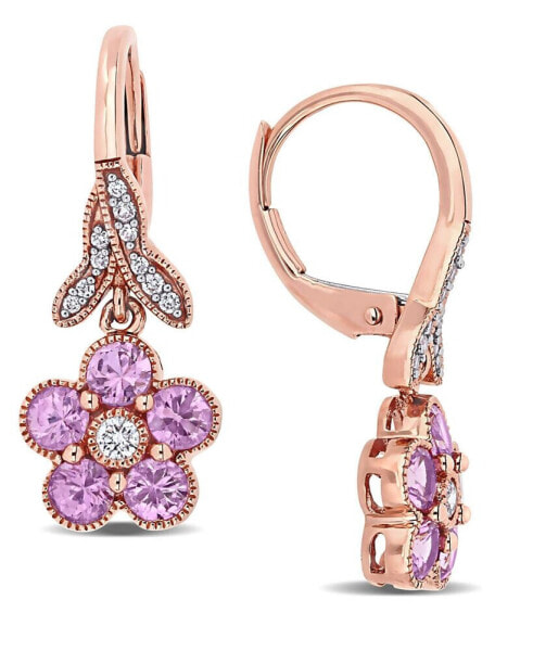 Серьги Macy's Pink Sapphire & Diamond Flower