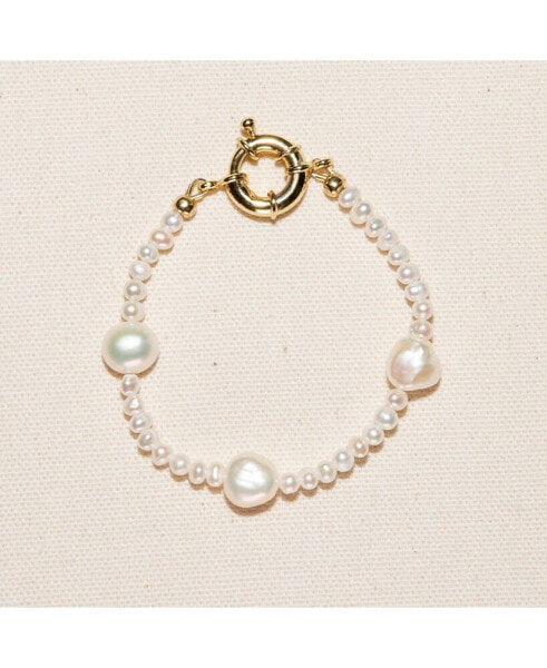 18K Gold Plated Mixed Large & Small Freshwater Pearl - Kylie Bracelet 8" For Women