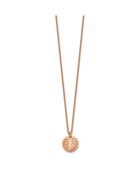 Rose IP-plated Circle Leaf Pendant 27.5 inch Cable Chain