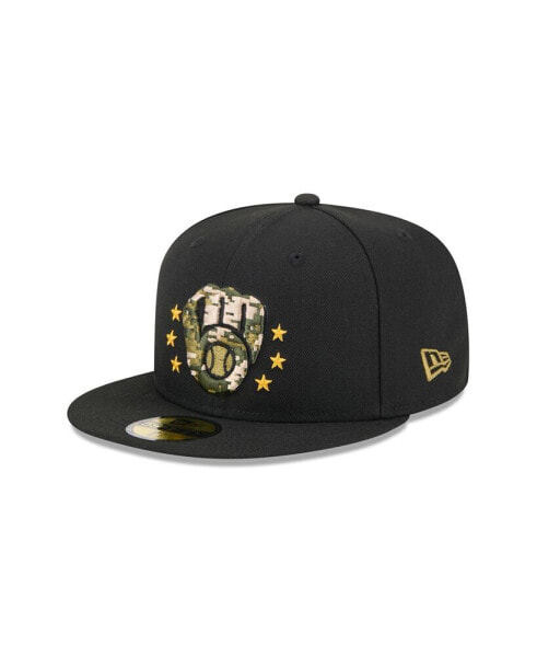 Кепка на поле New Era мужская черная Milwaukee Brewers 2024 к дню вооруженных сил 59FIFTY