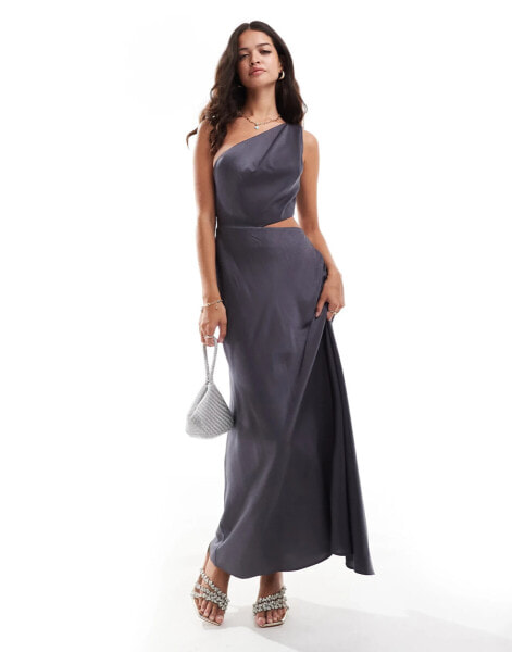 ASOS DESIGN satin twist strap cut out maxi dress in slate grey