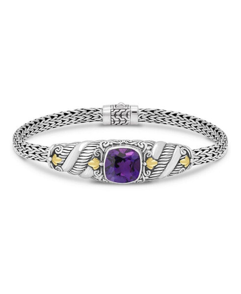 Amethyst & Bali with Dragon Bone Chain Bracelet in Sterling Silver and 18K Gold