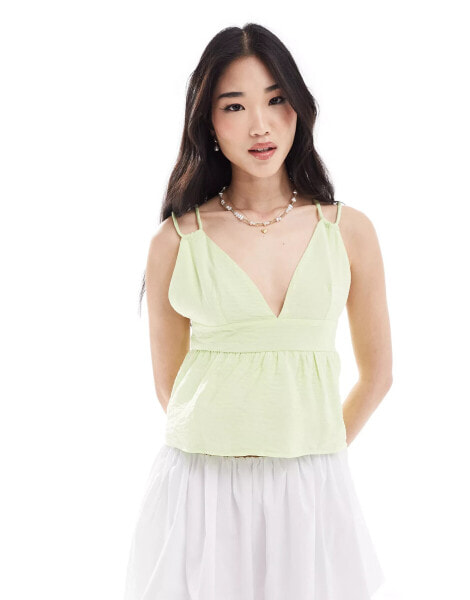 ONLY textured top with tie details in soft lime