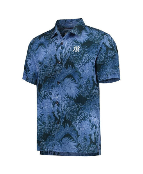 Men's Blue New York Yankees Bahama Coast Luminescent Fronds IslandZone Button-Up Camp Shirt