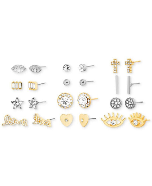 Two-Tone 12-Pc. Set Crystal & Imitation Pearl Mixed Stud Earrings