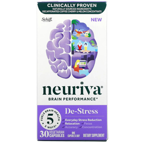 Витамины для нервной системы Schiff Neuriva Brain Performance, De-Stress, 30 вегетарианских капсул