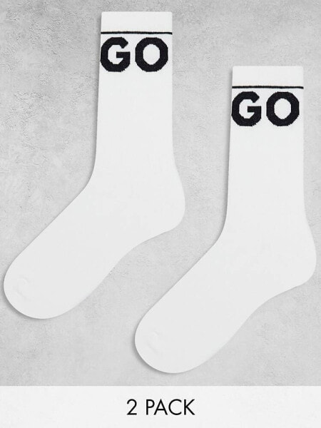 HUGO Bodywear 2-pack sporty ribbed socks in white with logo