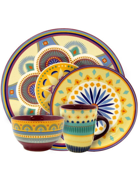 Puesta De Sol 16 Piece Service for 4 Stoneware Dinnerware Set