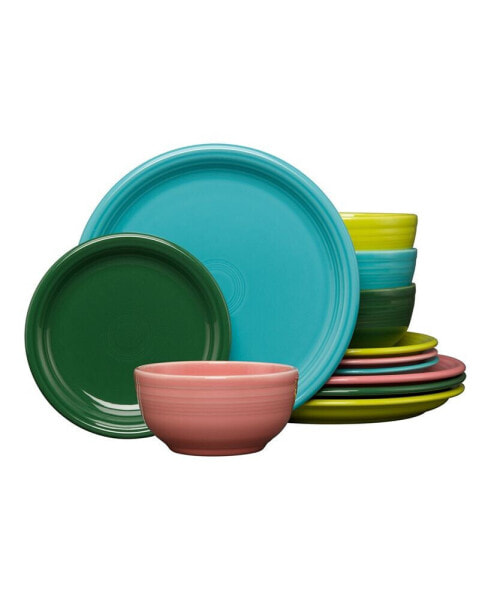 Tropical Mixed Colors 12-Pc Bistro Dinnerware Set, Service for 4