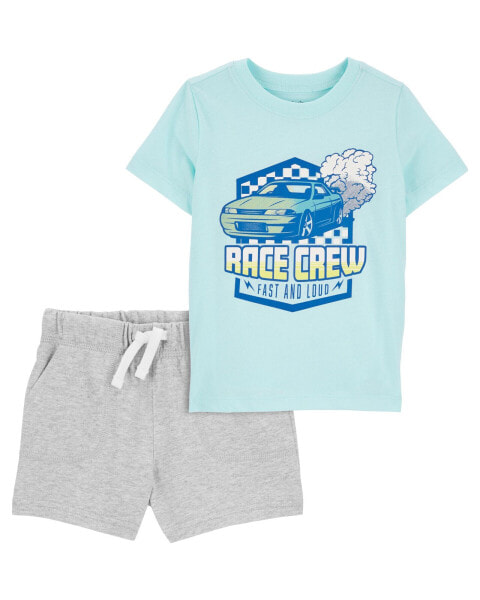 Toddler 2-Piece Race Crew Graphic Tee & Pull-On Cotton Shorts Set 5T