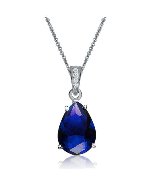 Sterling Silver Colored Cubic Zirconia Pear Shape Solitaire Necklace
