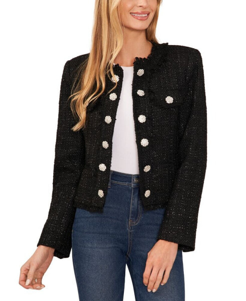 Women's Crystal Button Metallic Tweed Jacket