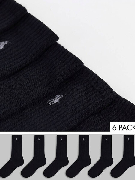 Polo Ralph Lauren 6 pack sport socks in black with pony logo