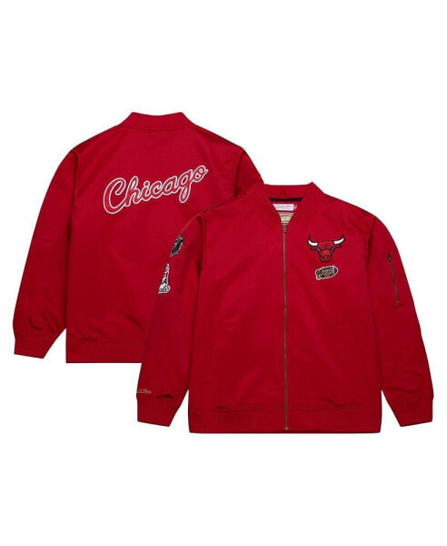 Men's Red Distressed Chicago Bulls Hardwood Classics Vintage-Like Logo Full-Zip Bomber Jacket