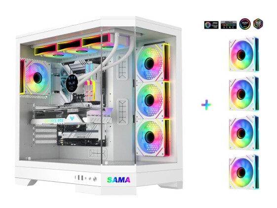 Sama 3021-White Dual USB3.0 and Type C Tempered Glass ATX Full Tower Gaming Comp