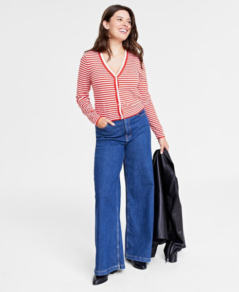 Women's Tipped V-Neck Cardigan, Created for Macy's