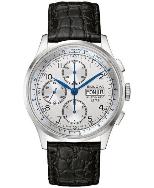 Men's Swiss Automatic Chronograph Joseph Bulova Black Leather Strap Watch 42mm