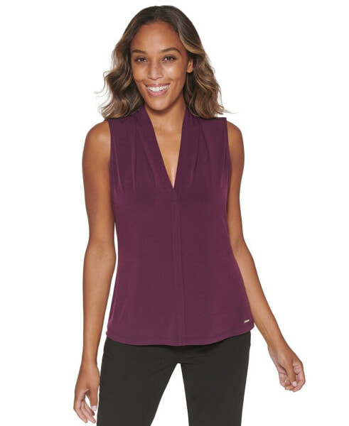 Gathered V-Neck Sleeveless Top