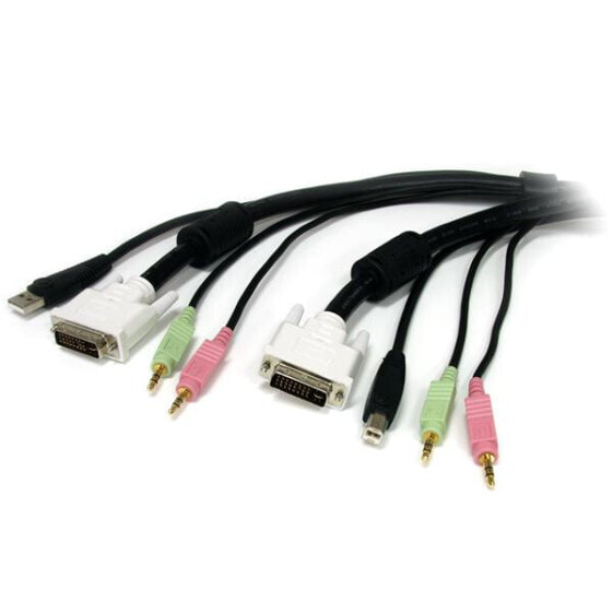 StarTech.com 6 ft 4-in-1 USB DVI KVM Cable with Audio and Microphone - 1.8 m - DVI-I - Black - USB - DVI-I + USB A + 2 x 3.5mm - DVI-I + USB B + 2 x 3.5mm