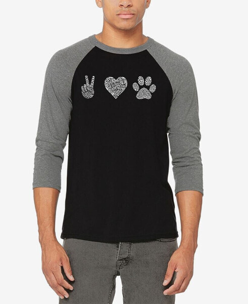 Men's Raglan Baseball 3/4 Sleeve Peace Love Dogs Word Art T-shirt