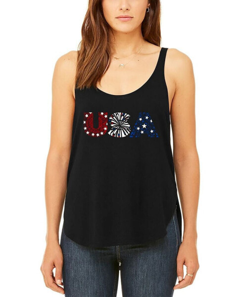 Women's Premium Word Art USA Fireworks Flowy Tank Top